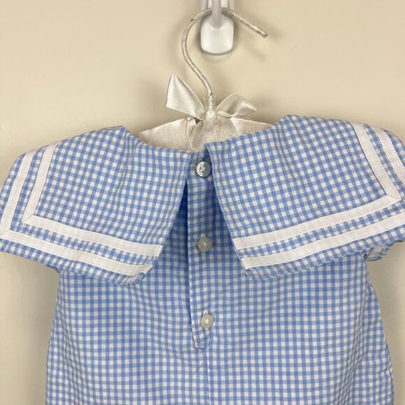 Janie and Jack The Gingham Sailor Baby Romper Blue Rose Gingham 0-3 Months - Picture 6 of 6
